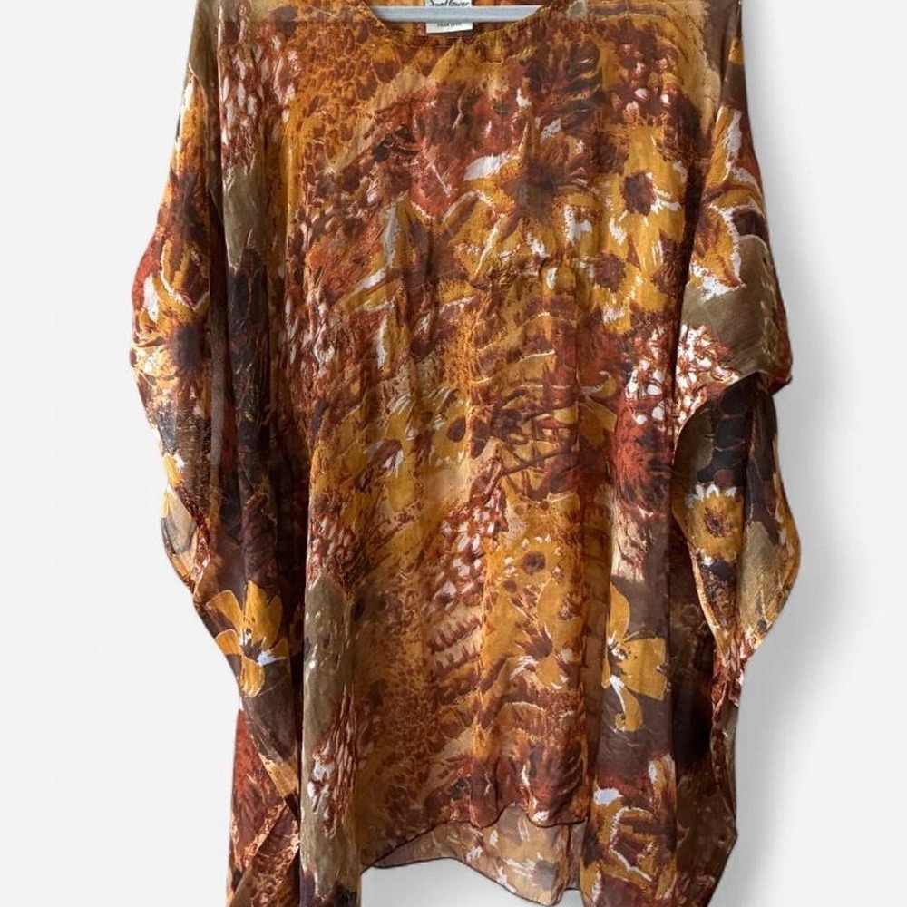 Sunflower multicoloured floral animal print rust & tan see through poncho Sz OS